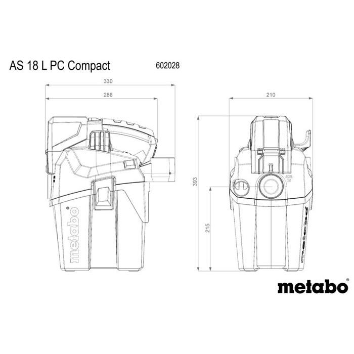 Metabo AS 18 L PC Compact Vacuum Cleaner - Pick+Mix - 18V - 1000W - 6L Bag - Yellow