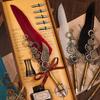 Office Supplies Carving Glittering Quill Pen Set Writing Dip Pen Feather Pen Set Feather Dip Pen