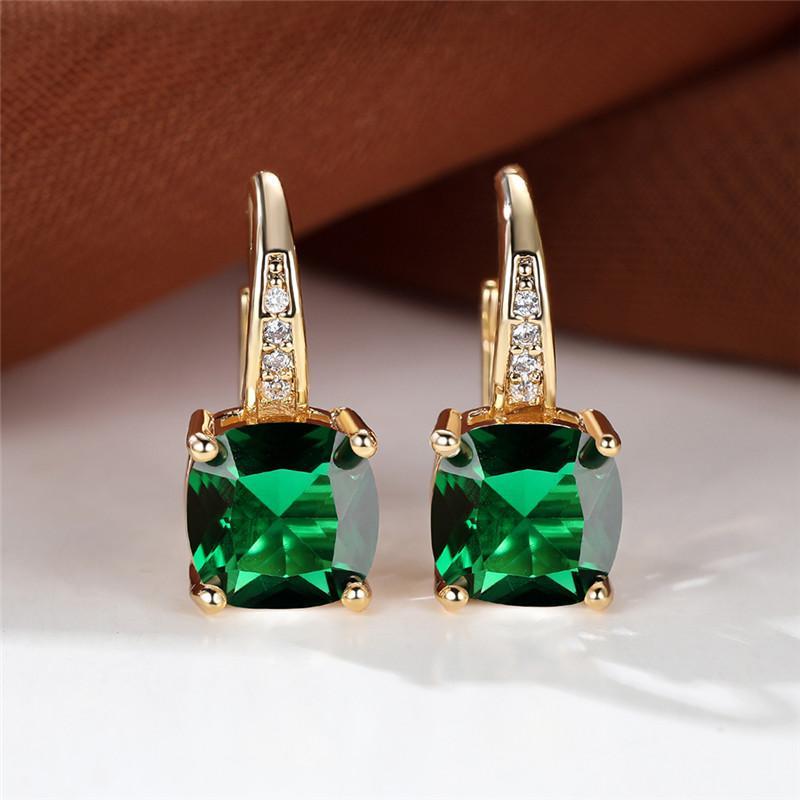 Blue Zircon Square Stone Luxury Crystal Rainbow Hoop Earrings Boho Gold Color Engagement Wedding For Women