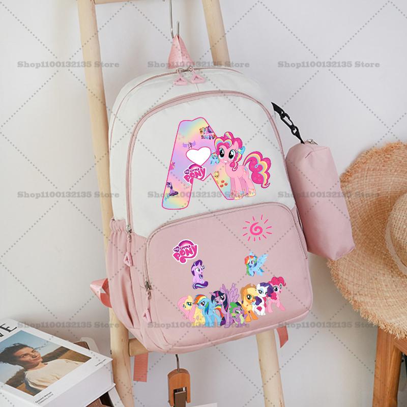 2pcs My Little Pony Backpack Pencil Case Girl Student Teenager Pink Book Bag Men Rucksack Travel Mochila Escolar Gift STEM DIY Model Kit 3D