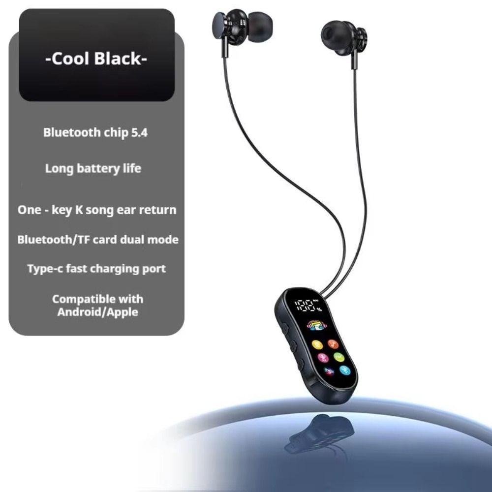 LED Screen Lavalier Bluetooth Earphones Card Insertion Wireless Headphones  HD Calling