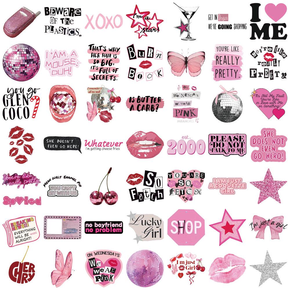 50-Piece Set of Pink Y2K Personality Stickers for Journals, DIY Projects, Phone Cases, and Notebooks