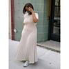 Waist Cinched round Neck Knit Long Skirt Waist Hugging round Neck Knitted Long dress