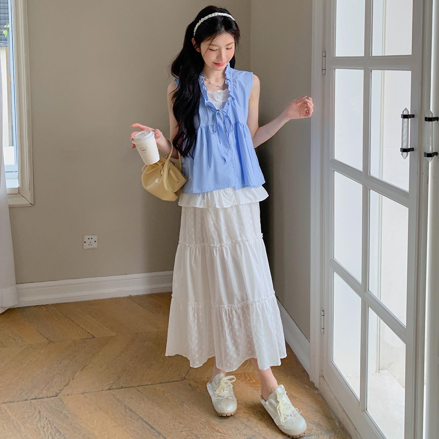 2026 Korean Style Maternity Plus Size Two-Piece Top & Long Skirt Suit Medium