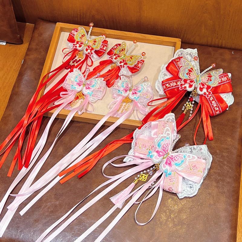 Hanfu Kopfschmuck Kinder Neujahr Haarnadel Niedlich Süß Chinesischer Stil Rote Haarspangen Quaste Antiker Stil Haarspange