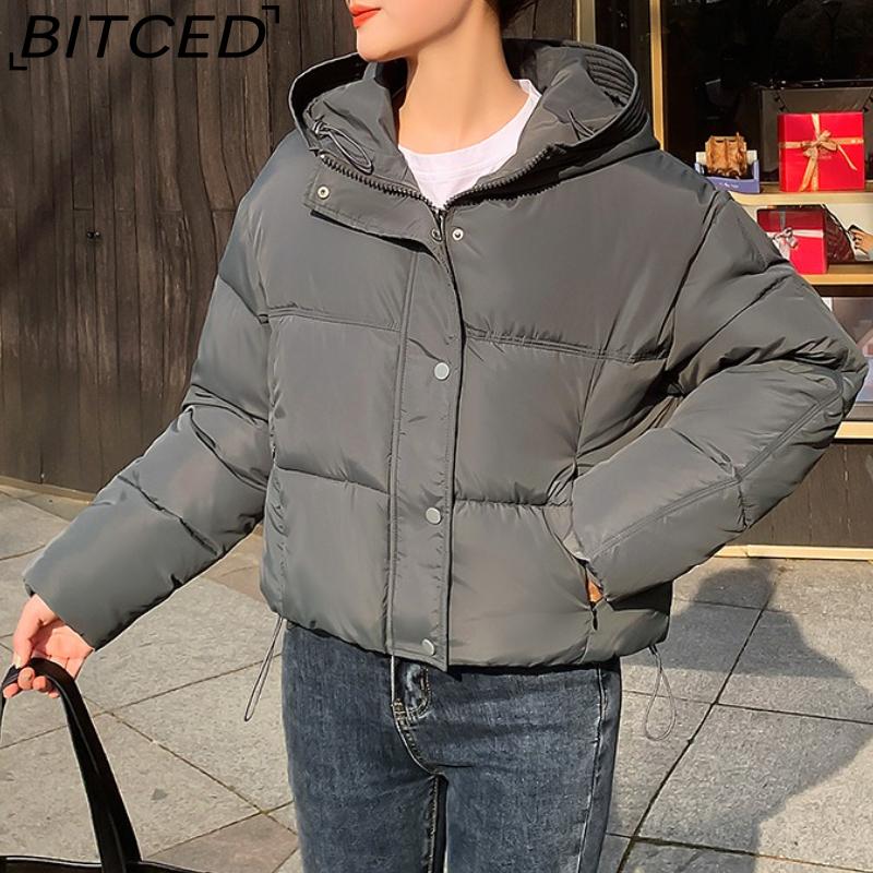 BITCED Minimalist Hooded Short Down-Filled Cotton Jacket Casual Puffer Jacket Lightweight Cotton Coat