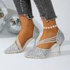 Fashion Women Sandals Shiny Crystal Wedding Bridal Shoes Simple Elegant Women Dress Shoes Women Sexy Pointed Toe High Heels Shoes Ladies