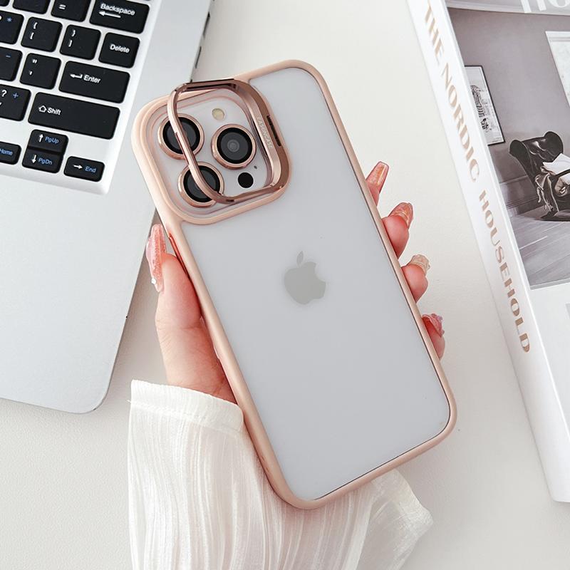 

Transparent Shockproof Acrylic Case For Apple iPhone 15 14 13 Pro Max Plus With Camera Lens Protector Bracket Phone Accessories For iPhone 15 Plus розовый