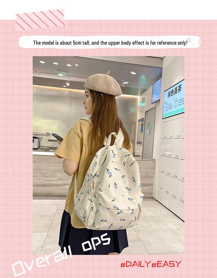 Japanese-Style Floral Backpack for Girls: Fresh, Lightweight, Perfect for Junior High To College Students