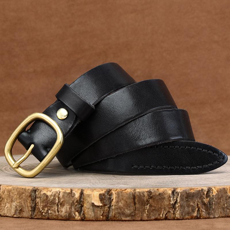 2.8Cm Wide Belt Women'S Leather Pin Buckle First Layer Cowhide Retro Fashion Versatile Trend Korean Jeans Belt