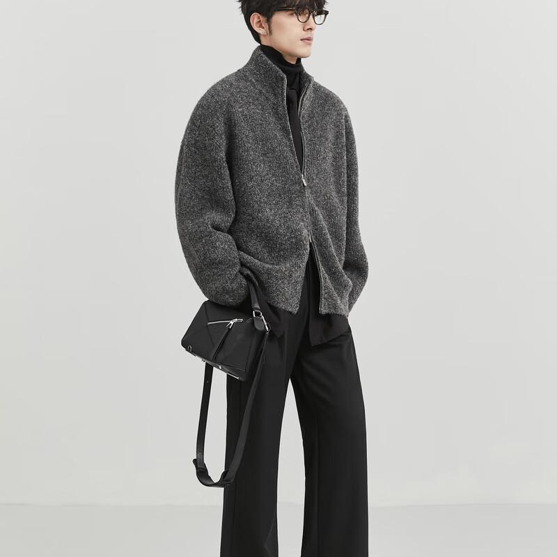 Men's Winter Stand Collar Wool Blend Zipper Cardigan