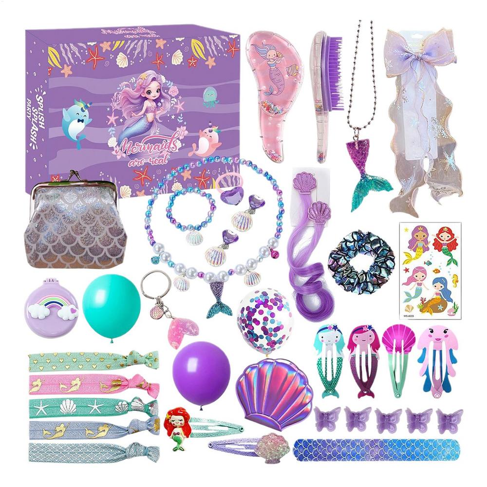 

Mermaid Advent Calendar 24 Days Christmas Countdown Calendar with Jewelry Accessories Dress Up Set for Kids Girls Holiday Gifts A