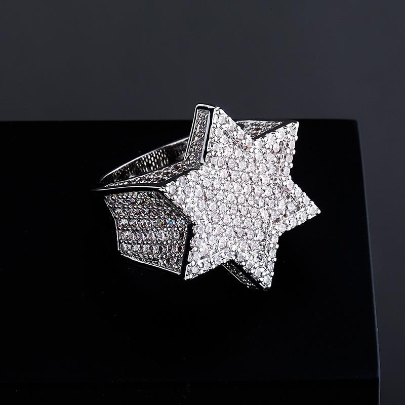 Hip Hop Zircon Ring Star Cuban Link Fashion Jewelry Men Women