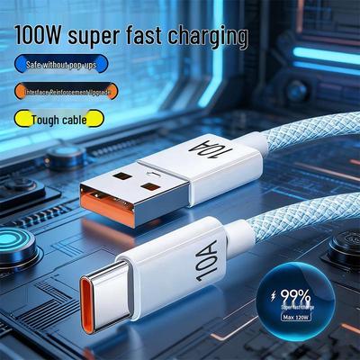 100W Ultra-Fast Charging Type-C Data Cable for Apple 15-17, Huawei, and OPPO Phones, 10A Compatible.