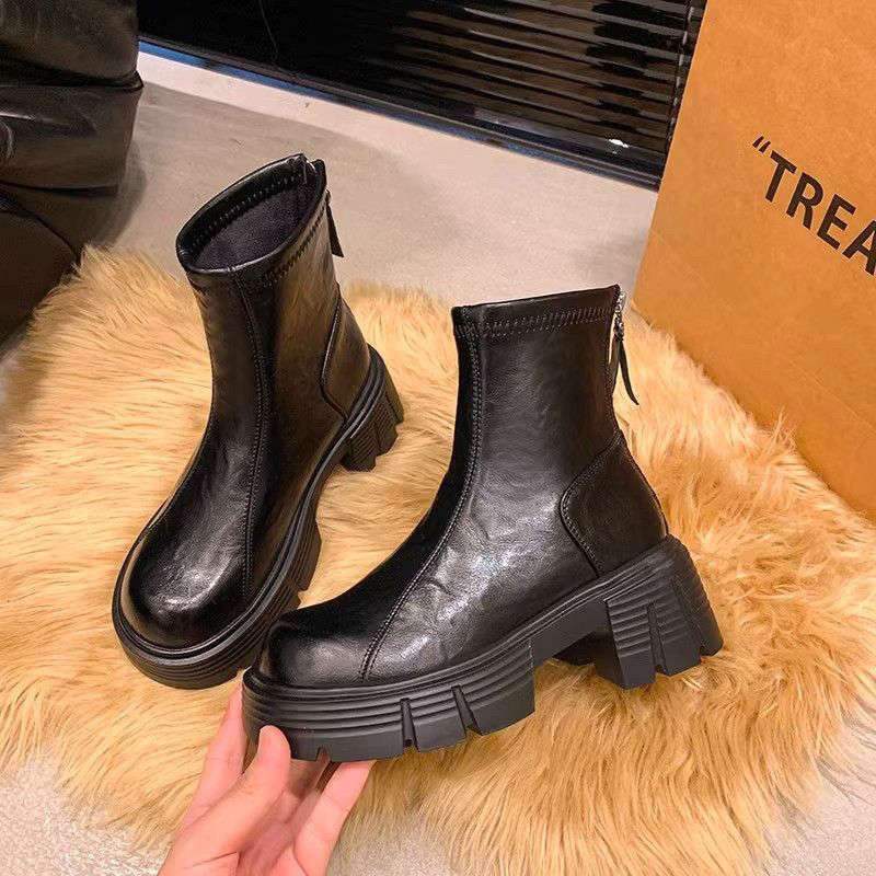 Platform Short Boots Women's 2025 New Soft-soled British Style Thin Boots Single Boots Autumn and Winter Small Martin Boots Women