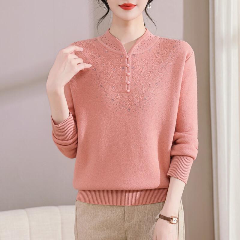 Women's V-Neck Knitted Sweater for Middle-Aged