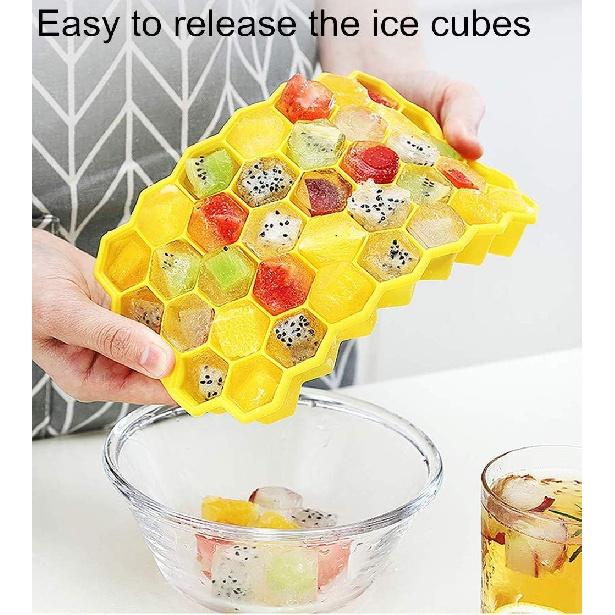 Ice Cube Trays with Lids 3 Pack, Silicone Ice Cube Mold Flexible Easy Release Small Square Ice Tray 111 Cavities Food Grade Stackable Ice Trays for