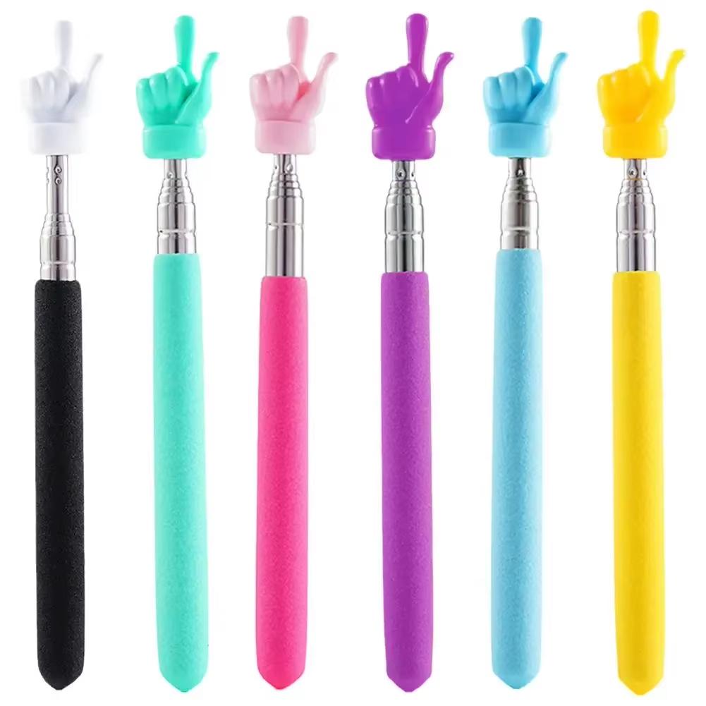 Retractable Teacher Pointer  Finger Design Stainlesssteel Telescopic Aids Teacher Supplies Blackboard Finger Teaching Tools (As shown-5036)-