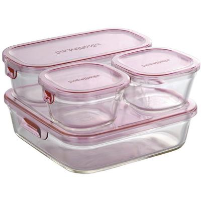 Iwaki Heat-Resistant Glass Storage Container Pink 4-Piece Set Pack Range PS-PRN-4P2