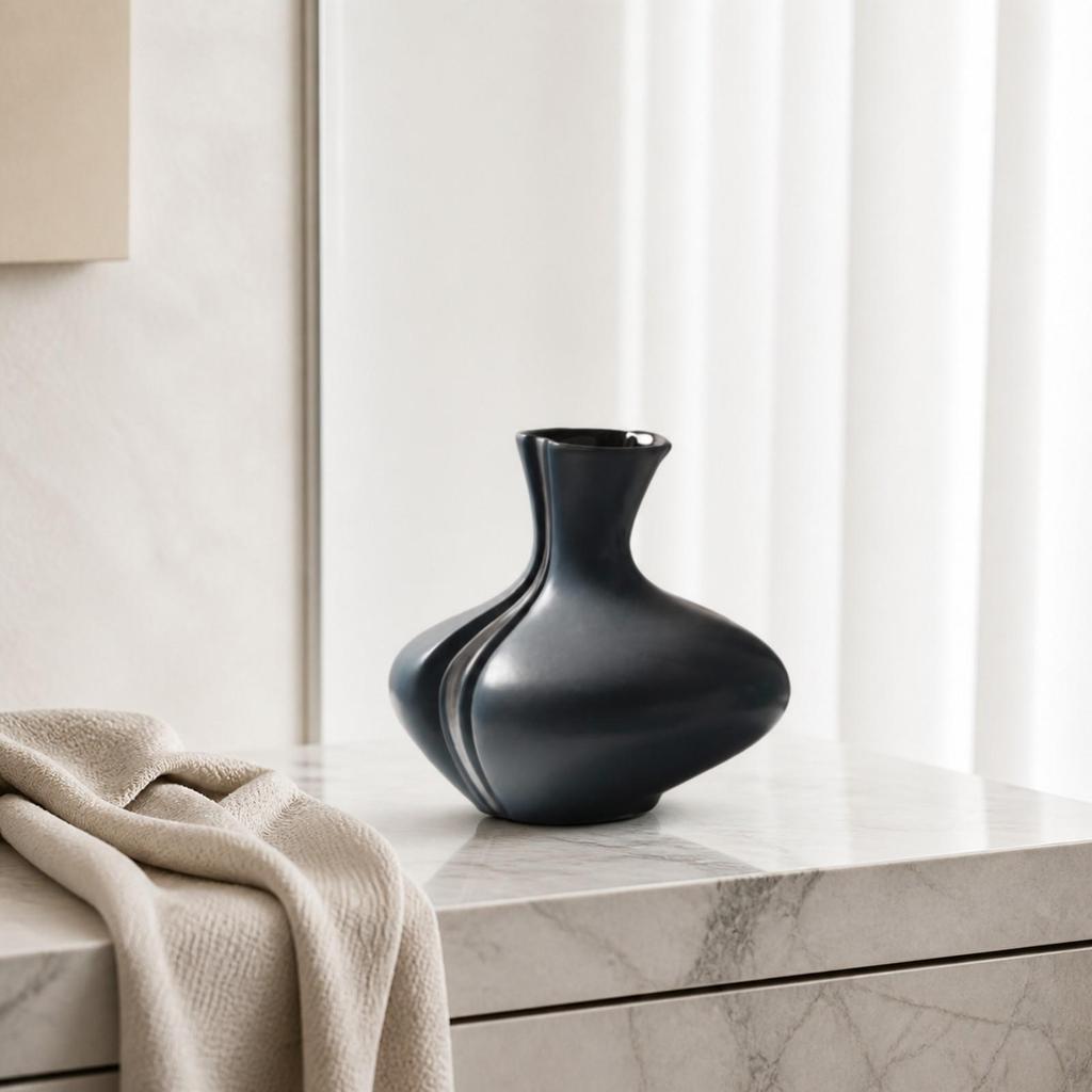 Modern Ceramic Vase with Silver Accent Versatile for Tabletop