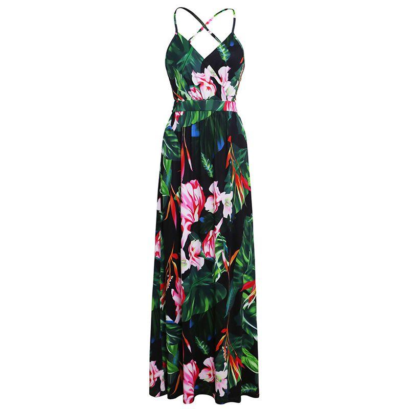 Elegant Women's Boho Long Maxi Dress With Floral Prints For Summer Parties And Beach Events