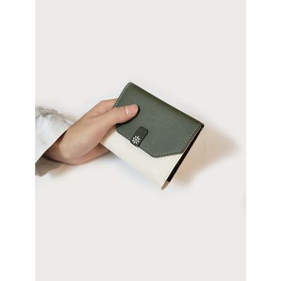 Two Tone Coin Pocket Small ID Window Bi-Fold Women Wallet Portable Cash White-Collar Workers For Female College Work Business Commute Office