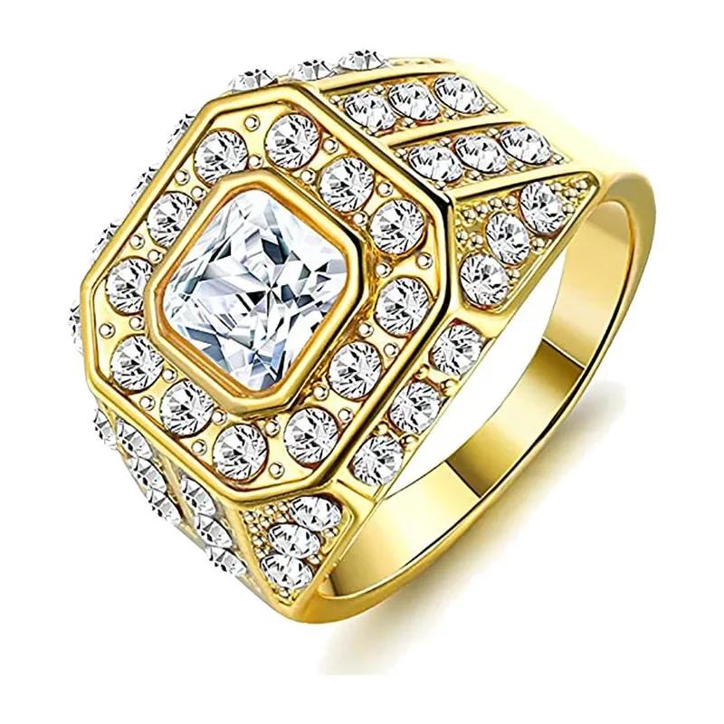 Sale 5-12 White Golden Iced Out HipHop Engagement Rings CZ Pinky Men Women Full Crystal Ring
