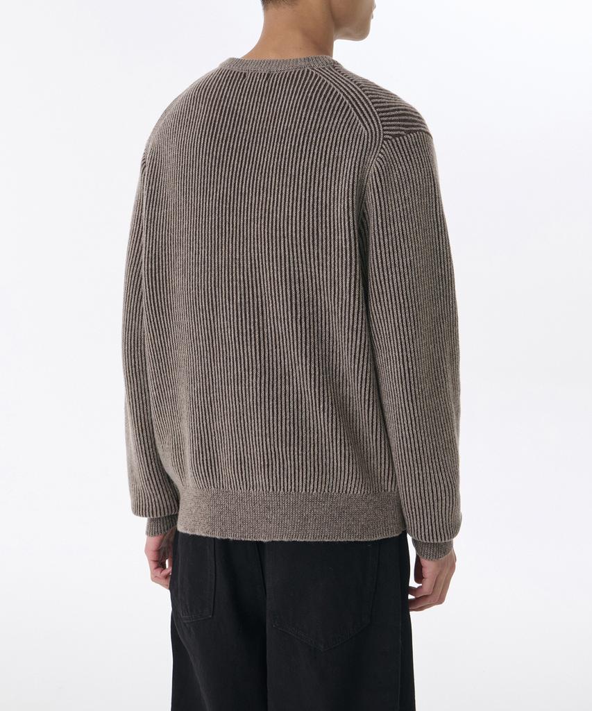 MUSINSA STANDARD Two-Tone Ribbed Crew Neck Knit [Taupe/Heather Brown]