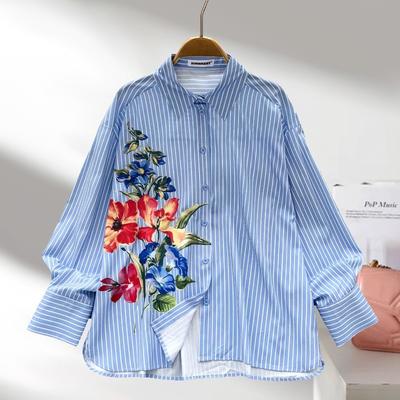 New Fashion Office Lady Loose Casual Women Shirts Long Sleeve Tops Vintage Printed Striped Blouses Women Button Up Simple Shirt Female Clothing 26446