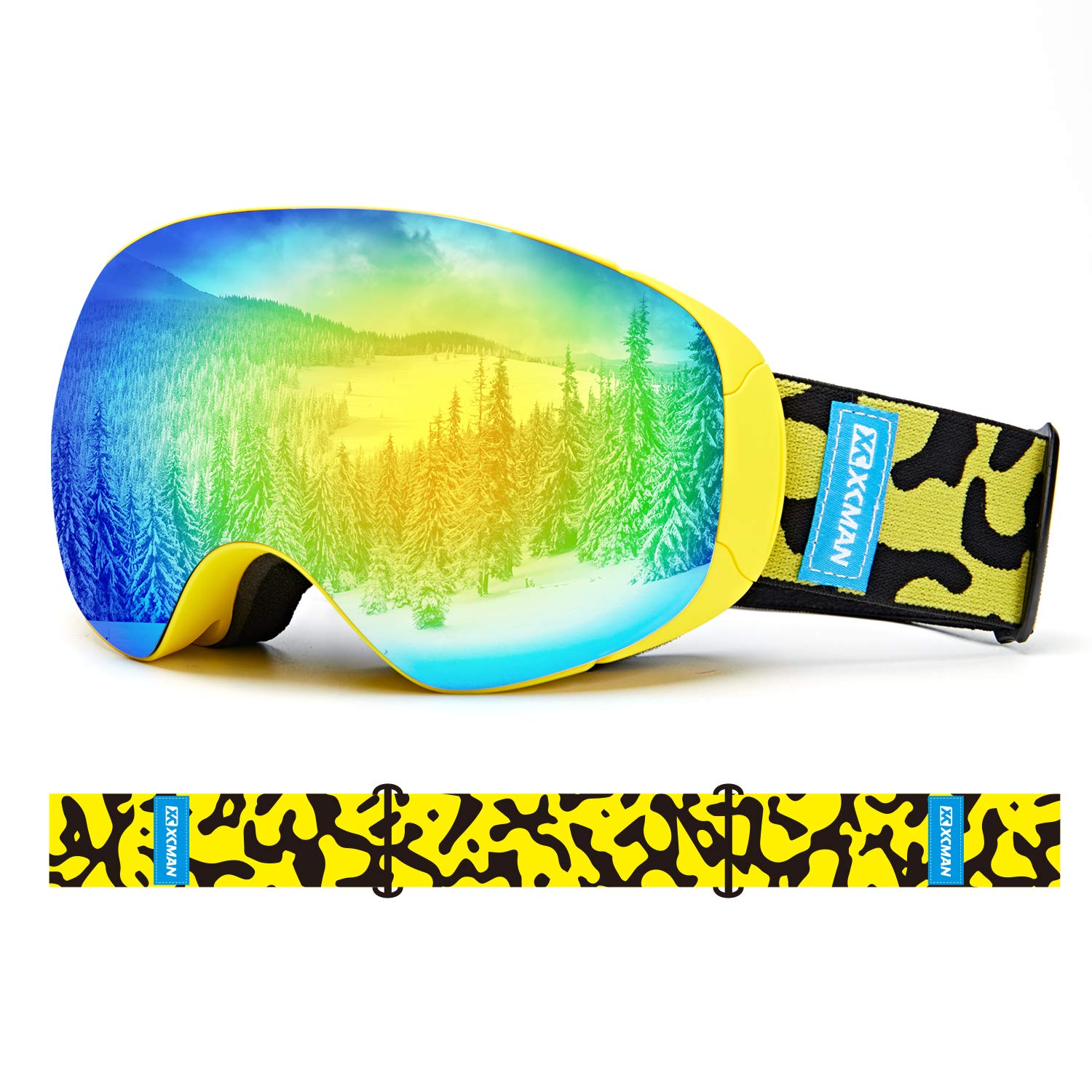 

XCMAN OTG Magnetic PRO Dual Spherical UV for and Teens Ski/Snowboard Goggles, Lens, Design, Anti-Fog, Protection, 100% Protection, Non-Slip Strap,
