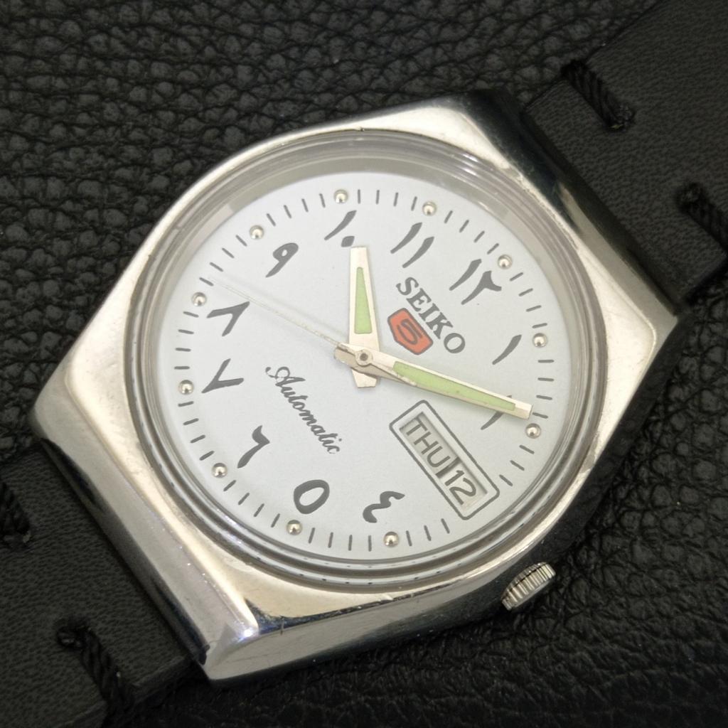 JAPAN VINTAGE SEIKO 5 AUTOMATIC 6309A MENS ARABIC WHITE DIAL WATCH A701494-5 R206b-a701494