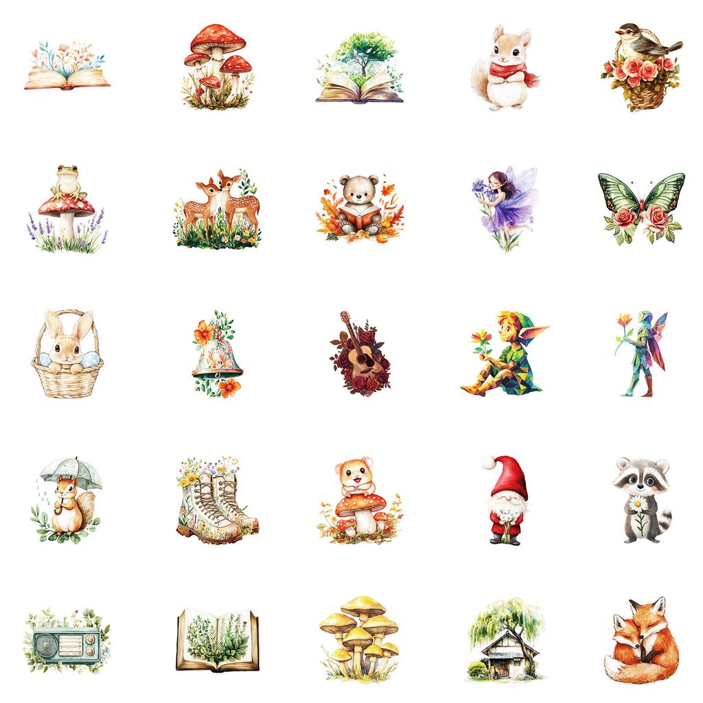 50 Fairy Tale Forest Theme Waterproof Mix And Match Graffiti Stickers