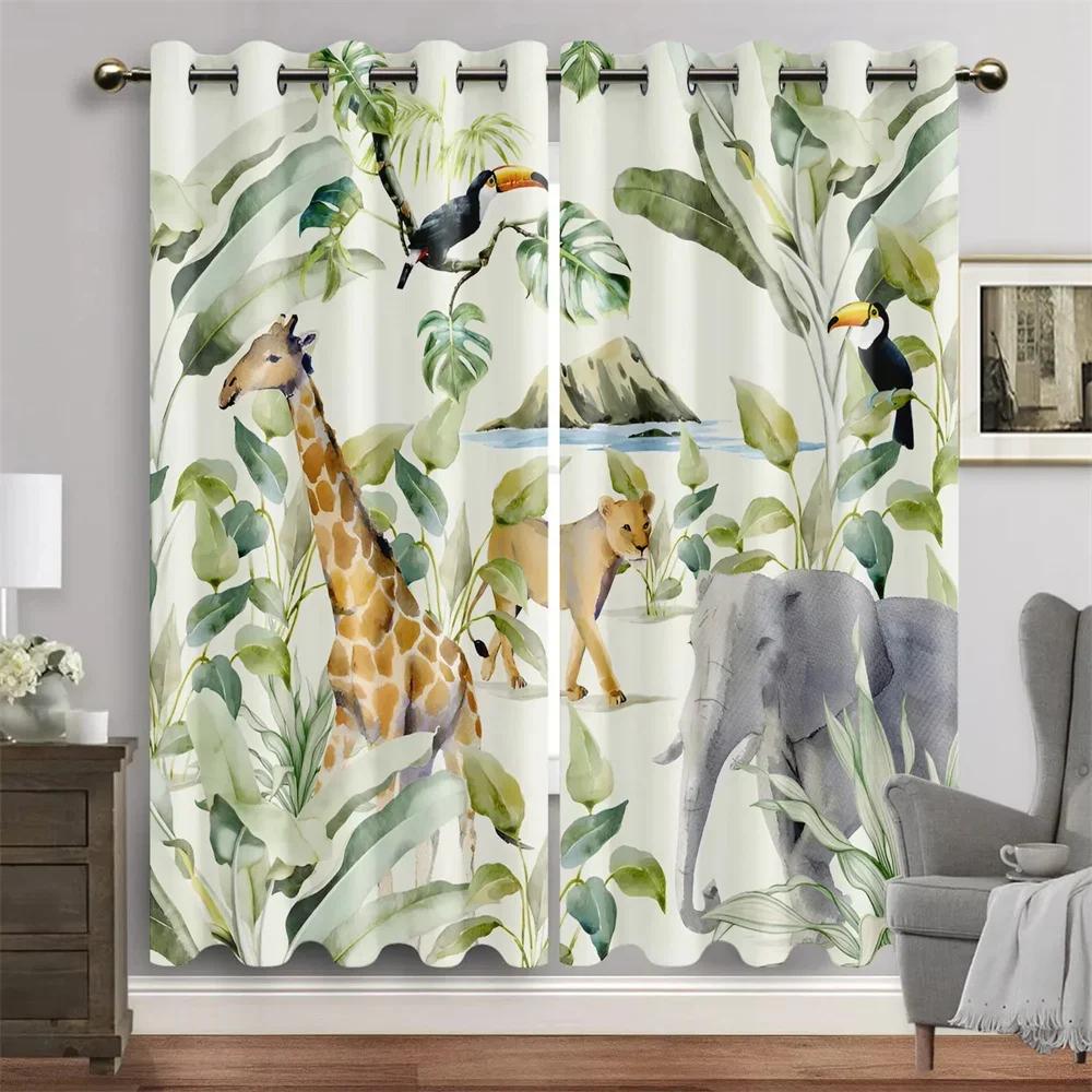 3D Cartoon Animal Jungle Lion Elephant Tree Window Curtain Blinds For Living Room Kids Bedroom Bathroom Kicthen Door Home Decor2