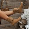 Botas de Mujer de Tacón Grueso Caladas Bordadas Vintage Nuevas para Primavera Otoño Moda Versátil Botines