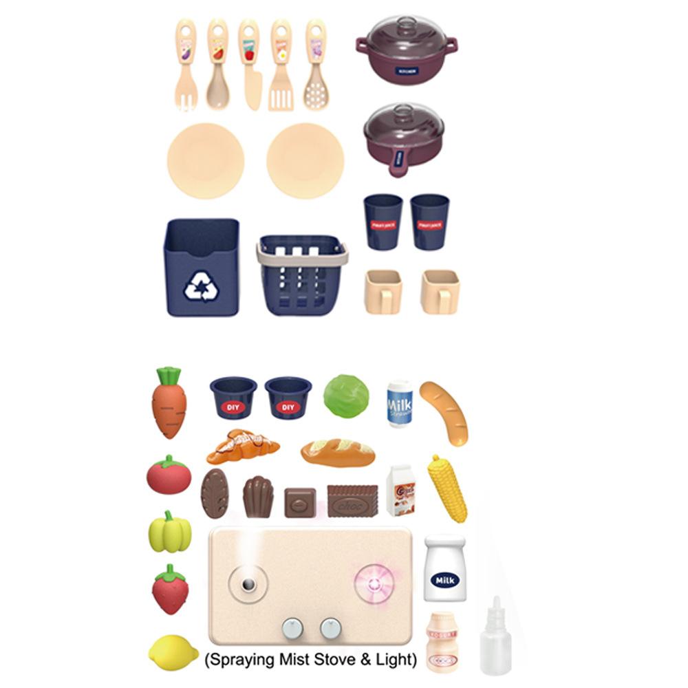Barnas 42 cm simulerte lyd- og lysvannutløpsspray kjøkken matlagingsservise sett lekehus matlagingsleker