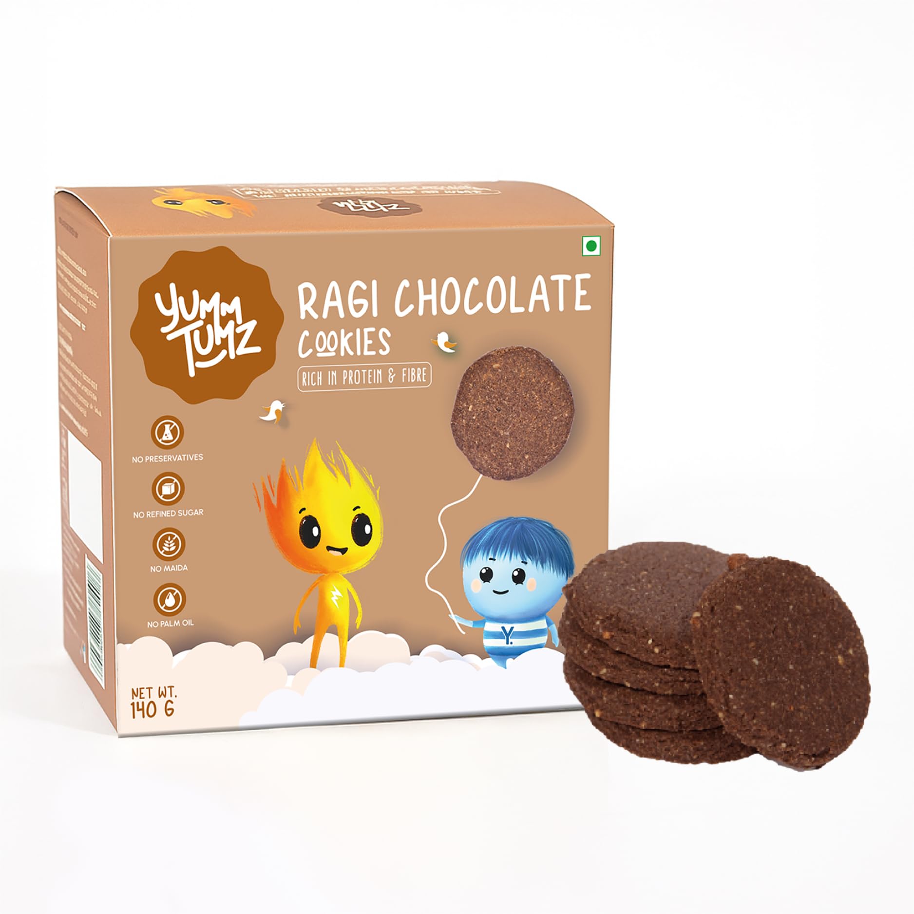

Yumm Tumz Ragi Chocolate Cookies, High Protein & Fibre, Gluten-Free with Nuts & Seeds Mix, No Preservatives, No Refined Sugar |140g