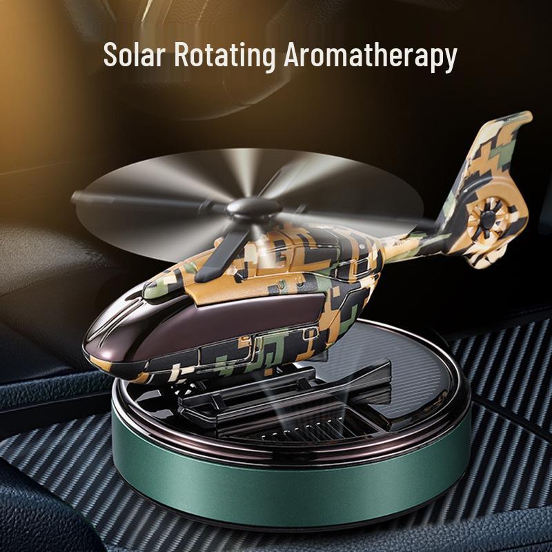 Solar Helicopter Air Freshener: Creative Camouflage Aircraft Car Perfume Ornament