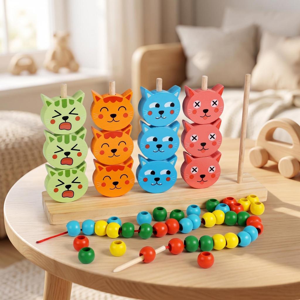 Developmental Cat Stacking Blocks Fine Motor Toy with Hand-Eye