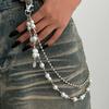 Hip-Hop Metal Cross Pendant Trouser Chain, Fashionable Imitation Pearl Beaded Chain Waist Pendant.