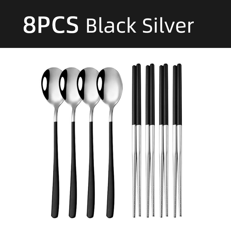 Chopsticks Spoon Cutlery Set Reusable Stainless Steel Non-slip Sushi Sticks Food Soup Spoon Dinnerware Set