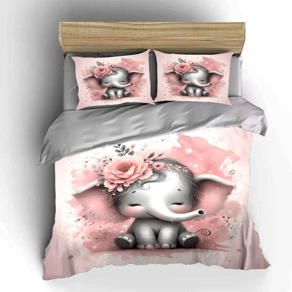 Adorable Elephant Nursery Decor Set kid s and adults bedroom decor, Exquisite three-piece bedding set gift 135x200cm