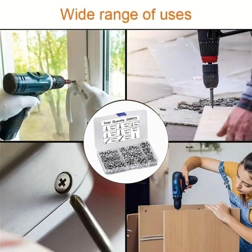 200pcs Cross Head Self-Drilling Screws Flat Head Hardware Fastener Sheet Metal Screws  Metal