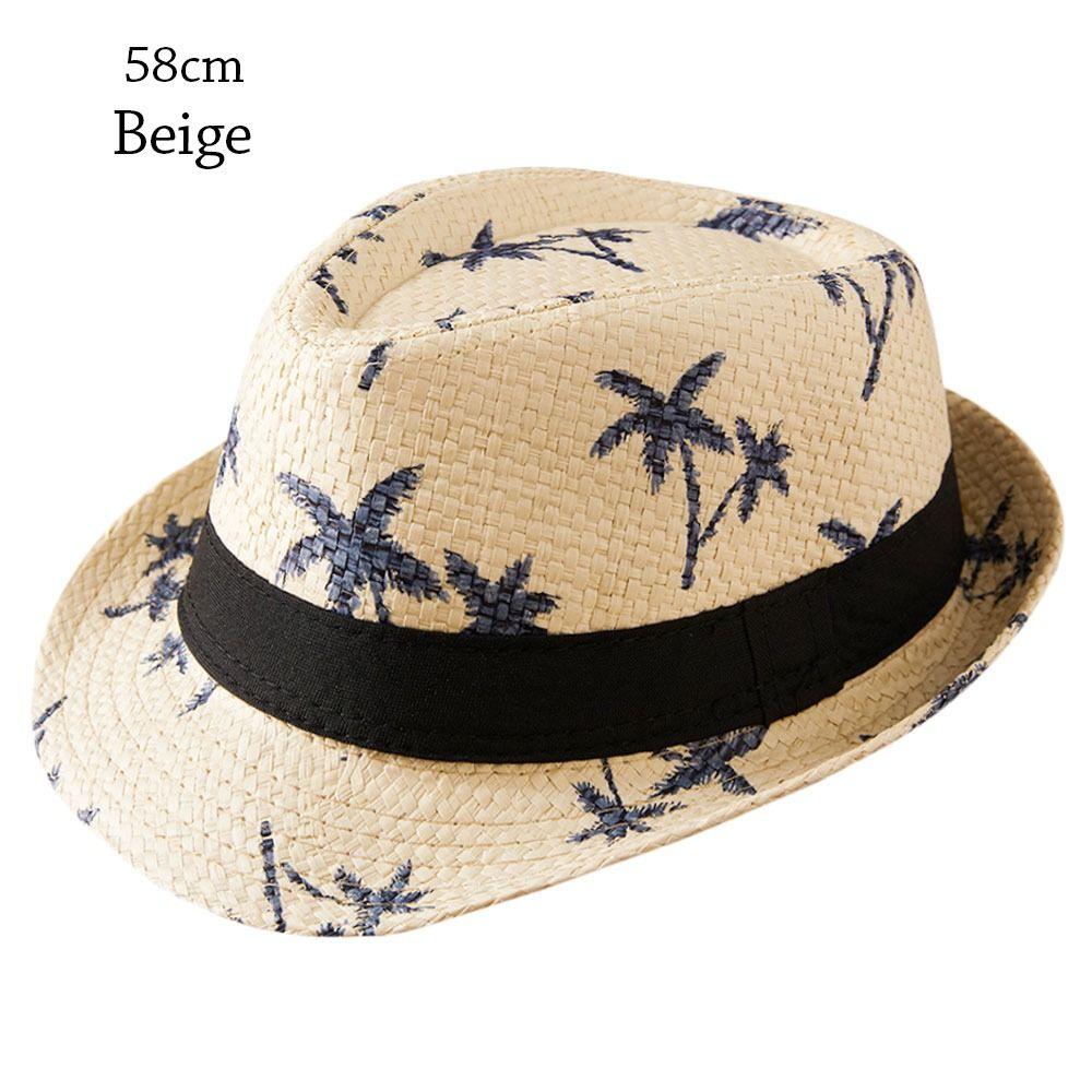 Wide Brim Beach Cap Coconut Trees Pattern Panama Cap Summer Jazz Hat  Children Kids