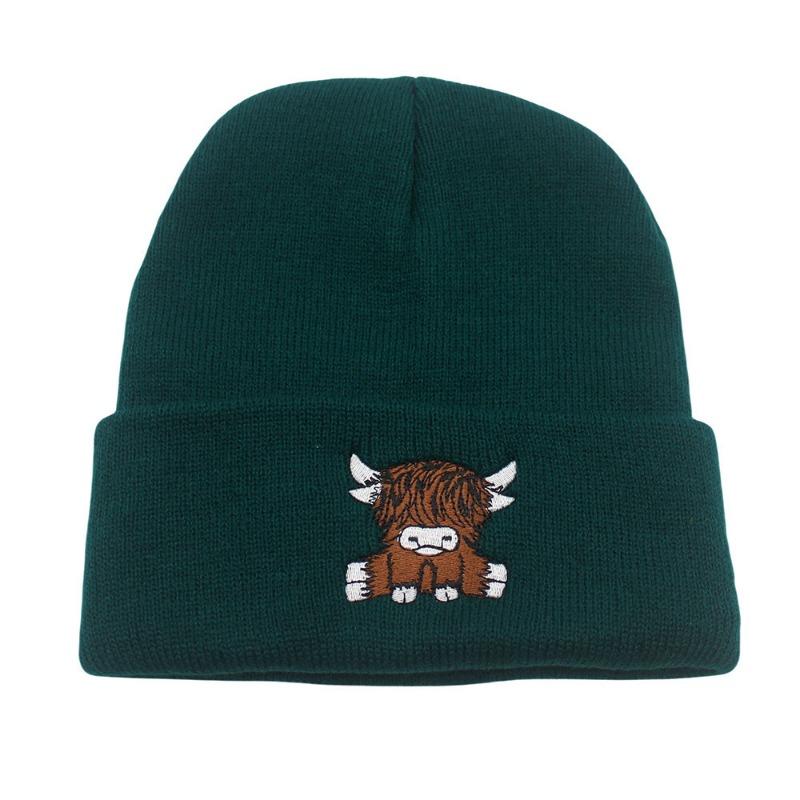 Autumn and winter pullover cold hat Scottish Highland cattle embroidered knitted hat neutral thermal knitted hat