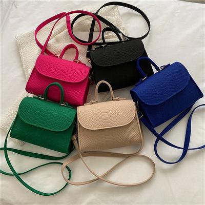 FASHION Fashion Armpit Bag Popular Felt Bags Crocodile Embossed Handbags Crossbody Small Square-Shaped Bag Retro Shoulder Bags For Women