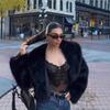 Flauschige Jacke mit breitem Revers, Schwarz, Kurz, aus Kunstfell, Mode, Langarm, Oversized, Cropped-Jacke, Winter, Neu, High Street Oberbekleidung