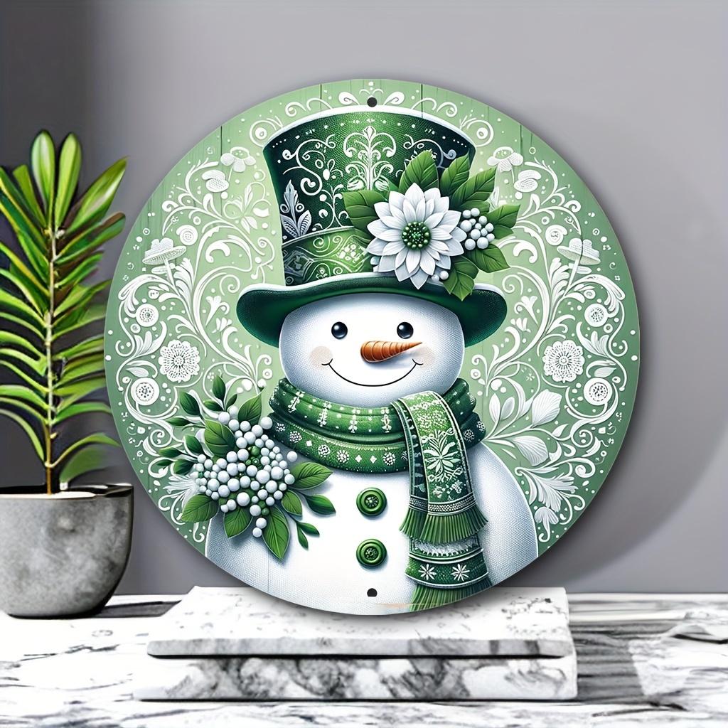 Attractive Green Snowman Wreath signage - 8 "x8" round aluminum wall trim for home, office, kitchen and garden