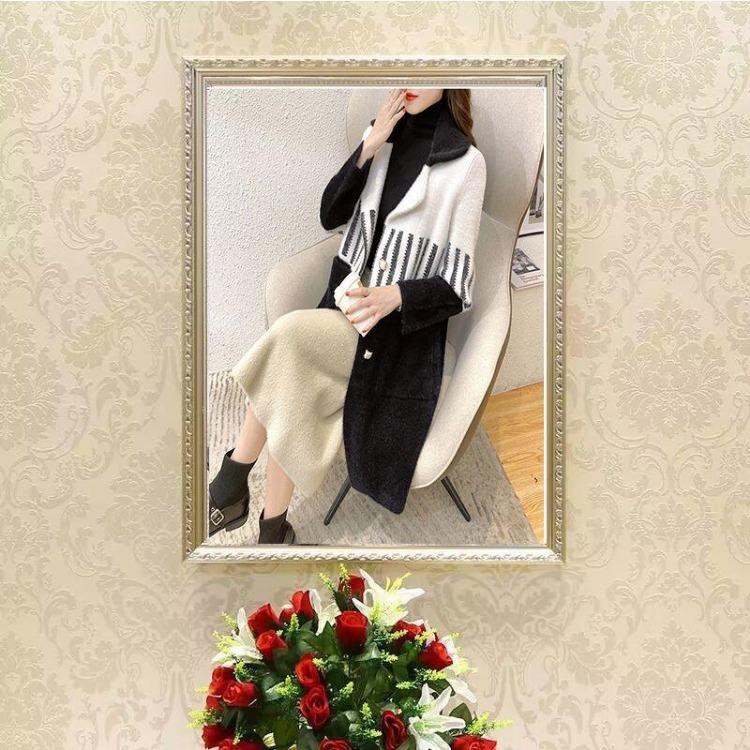Autumn Winter Women Coat New Mink Velvet Thick Loose Sweater Collar Medium Long Knitted