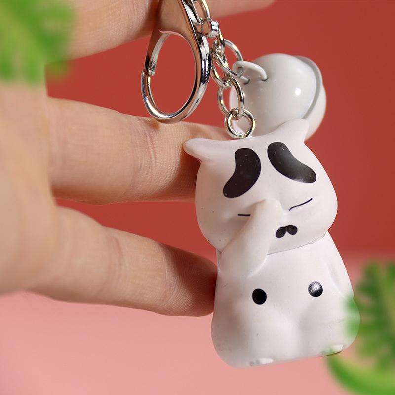 Cute Shy Cat Keychains Chubby Kitten Keyring Trinket Bag Ornament Animal Jewelry