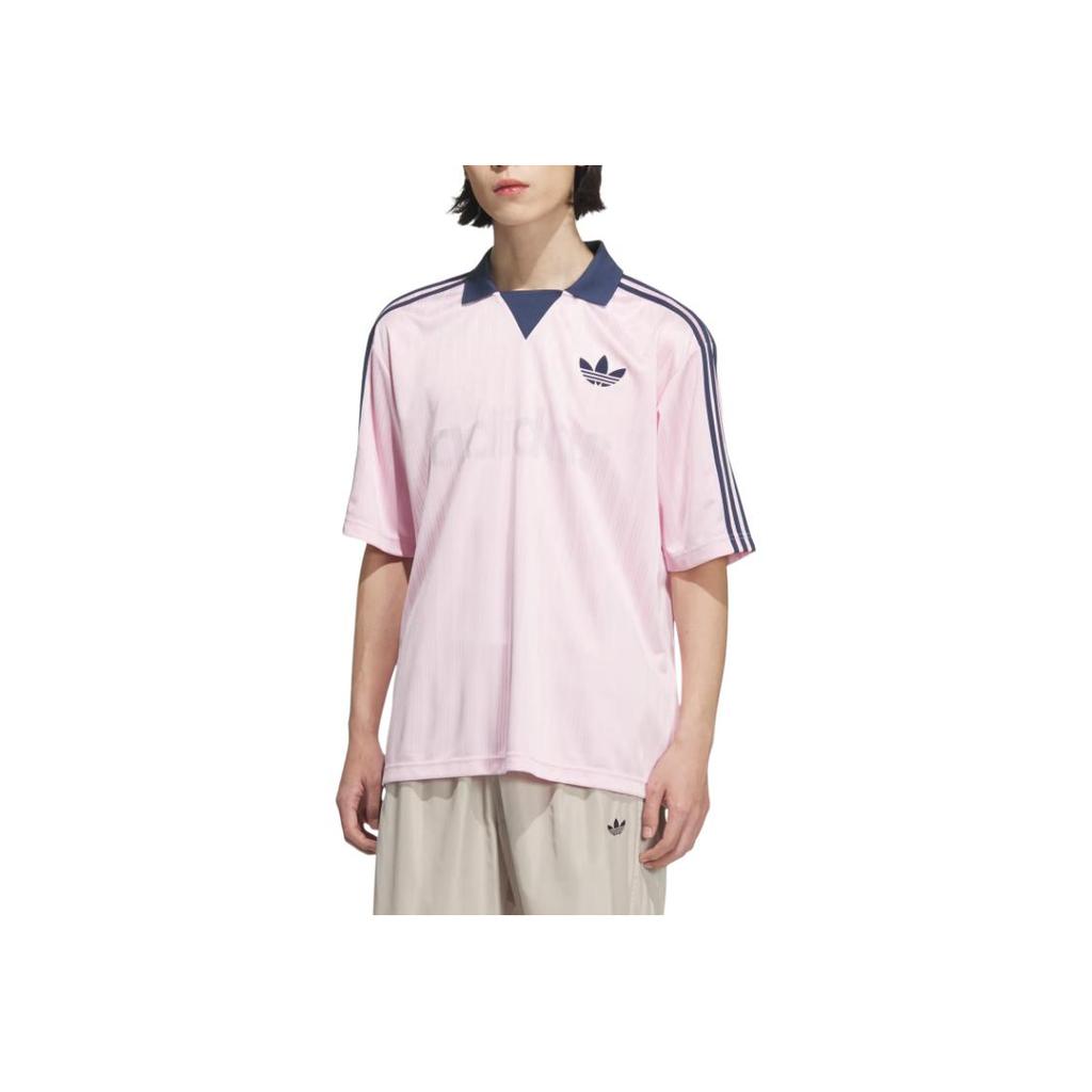 Adidas Originals Logo Color Block Striped Loose Fit Short Sleeve T-Shirt Men Tops Pink JX8982